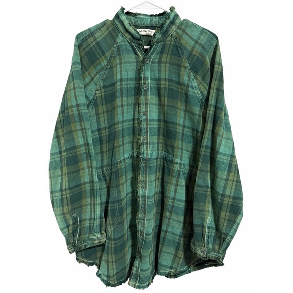Free People We The Free Summer Daydream Plaid Button Down Green Balsam Size L